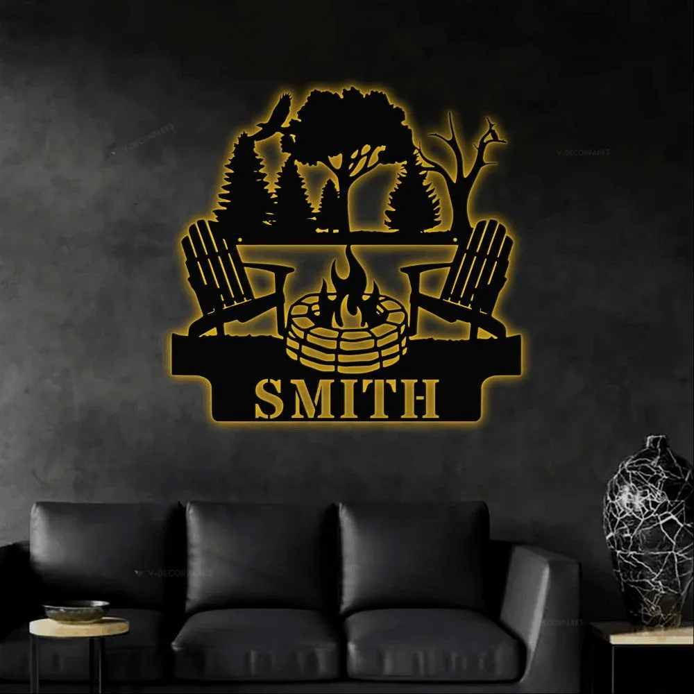 Campfire Sign With Led Lights, Metal Camping Sign, Fire Pit Sign, Camping Personalized Sign, Custom Metal Sign, Outdoor Decor, Camping Decor