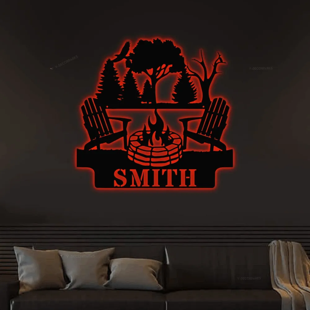 Campfire Sign With Led Lights, Metal Camping Sign, Fire Pit Sign, Camping Personalized Sign, Custom Metal Sign, Outdoor Decor, Camping Decor