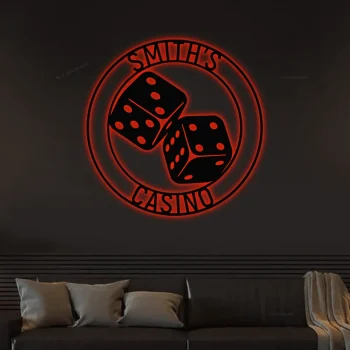 Metal Casino With Led Lights Sign, Gambling Sign, Poker Sign, Dice Sign, Dice Wall Art, Metal Casino Sign, Bar Sign, Man Cave Sign, Game Room Sign