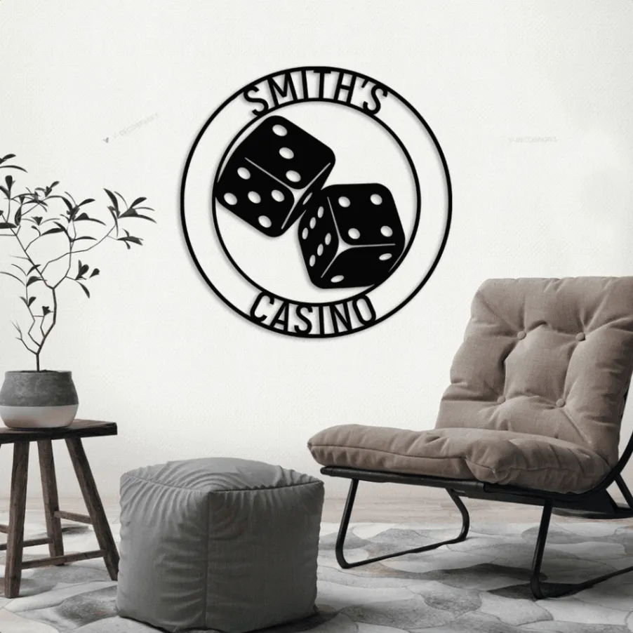 Metal Casino With Led Lights Sign, Gambling Sign, Poker Sign, Dice Sign, Dice Wall Art, Metal Casino Sign, Bar Sign, Man Cave Sign, Game Room Sign