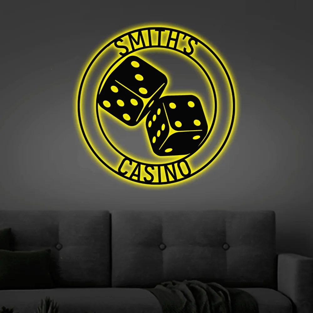 Metal Casino With Led Lights Sign, Gambling Sign, Poker Sign, Dice Sign, Dice Wall Art, Metal Casino Sign, Bar Sign, Man Cave Sign, Game Room Sign