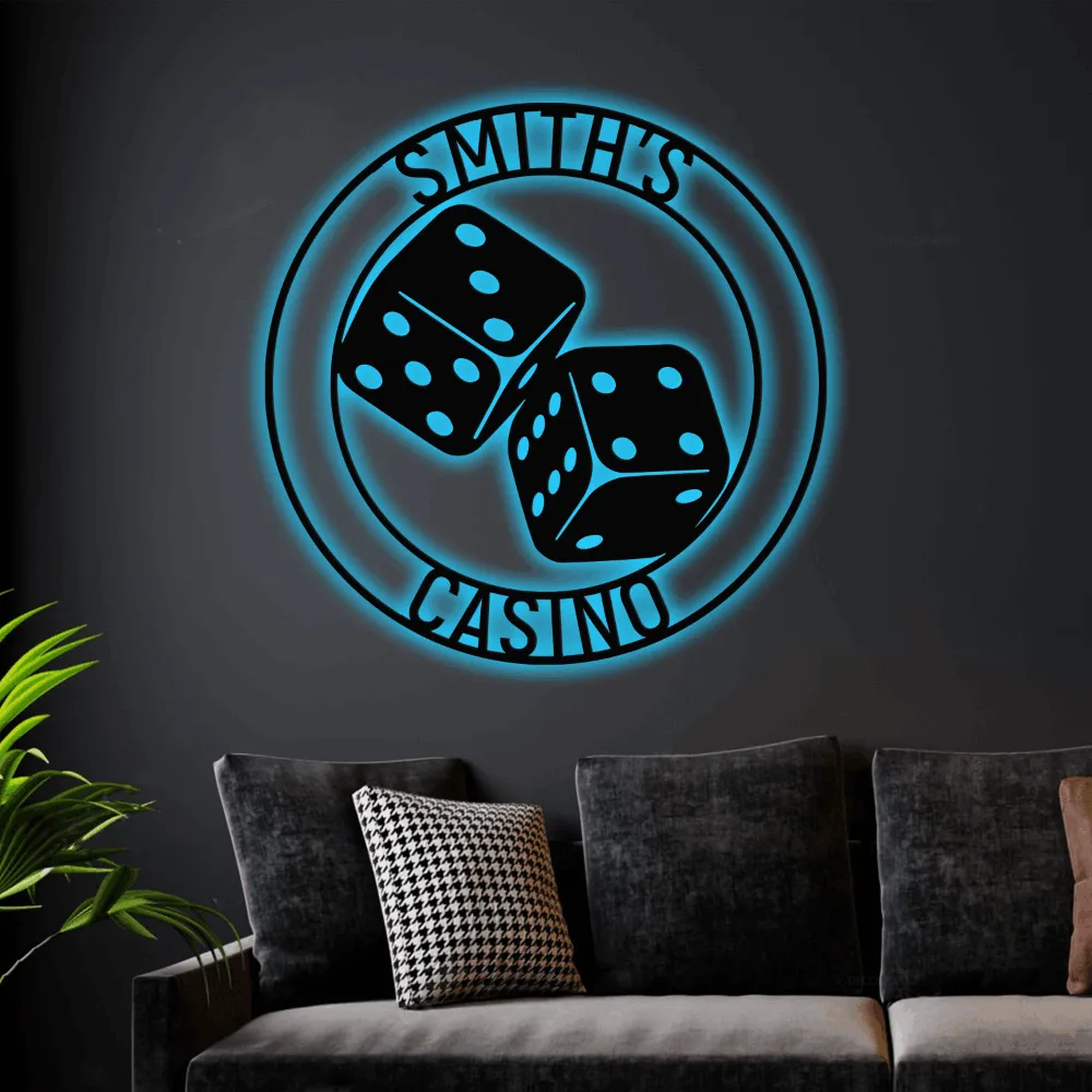 Metal Casino With Led Lights Sign, Gambling Sign, Poker Sign, Dice Sign, Dice Wall Art, Metal Casino Sign, Bar Sign, Man Cave Sign, Game Room Sign