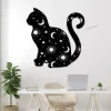 Cat Metal Sign With Led Lights, Cat And Moon Sign, Celestial Cat Decor, Moon Phase Mystical Celestial Boho Animal Crescent, Wall Decor