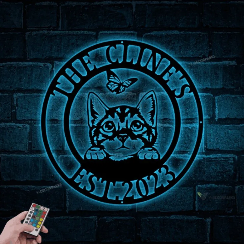 Cat Wall Art With Led Lights, Metal Art, Cat Sign, Cat Lover, Cat, Mother's Day, Birthday, Gift, Cat Home Wall Decor, Metal Cat Decor