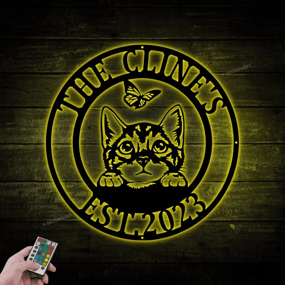 Cat Wall Art With Led Lights, Metal Art, Cat Sign, Cat Lover, Cat, Mother's Day, Birthday, Gift, Cat Home Wall Decor, Metal Cat Decor