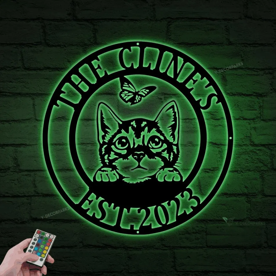 Cat Wall Art With Led Lights, Metal Art, Cat Sign, Cat Lover, Cat, Mother's Day, Birthday, Gift, Cat Home Wall Decor, Metal Cat Decor