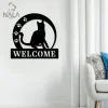 Cat Crescent Paw Moon Welcome Metal Sign, Cat Wall Art Decor, Living Room Metal Wall Art, Perfect Gift For Cat Lovers
