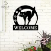 Scared Cat Crescent Moon Welcome Cut Metal Sign, Cat Wall Hanging, Metal Wall Art For Cat Lovers