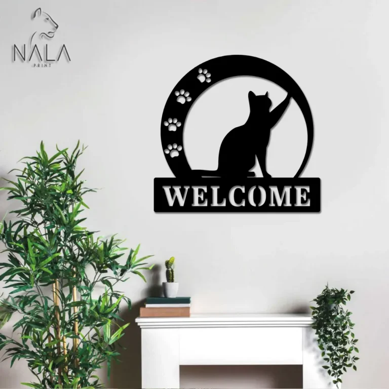 Cat Crescent Moon Welcome Metal Sign, Cat Wall Art Decor, Wall Hanging, Metal Wall Art, Perfect Gift For Cat Lovers