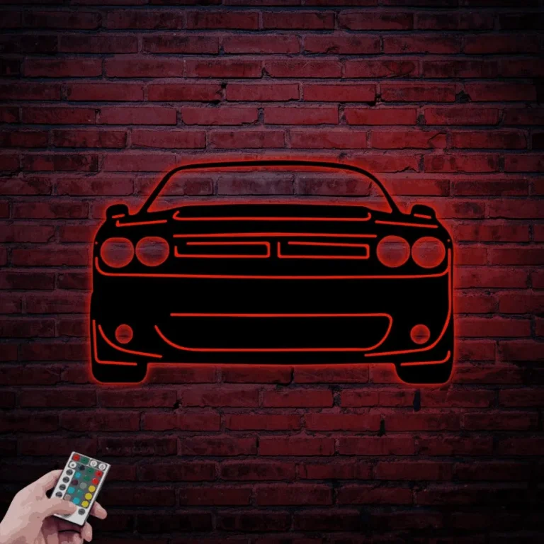 Muscle Car Metal Sign With Led Lights, Garage Wall Decor, Challenger Sign, Gift For Him, Srt Metal Wall Art, Garage Wall Sign, Challenger Gifts Art