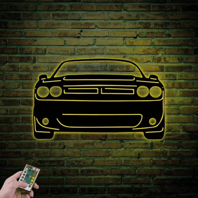 Muscle Car Metal Sign With Led Lights, Garage Wall Decor, Challenger Sign, Gift For Him, Srt Metal Wall Art, Garage Wall Sign, Challenger Gifts Art