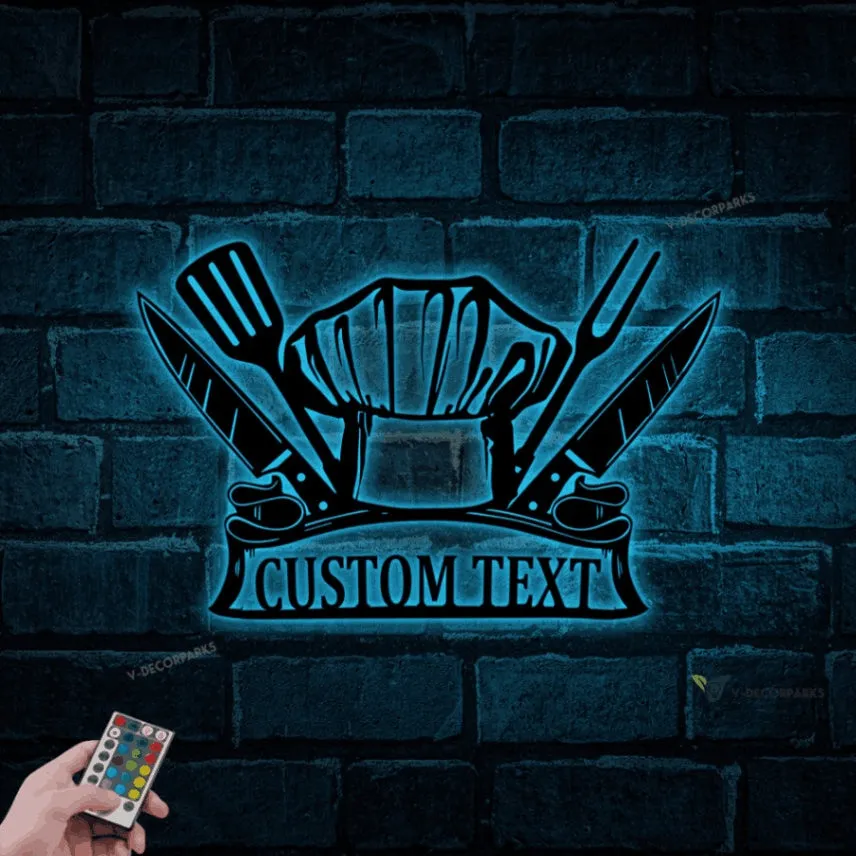Chef Metal Wall Art With Led Lights, Kitchen Wall Art, Kitchen Wall Decor, Nana's Kitchen Sign, Personalized Kitchen Sign, Cooking Decor