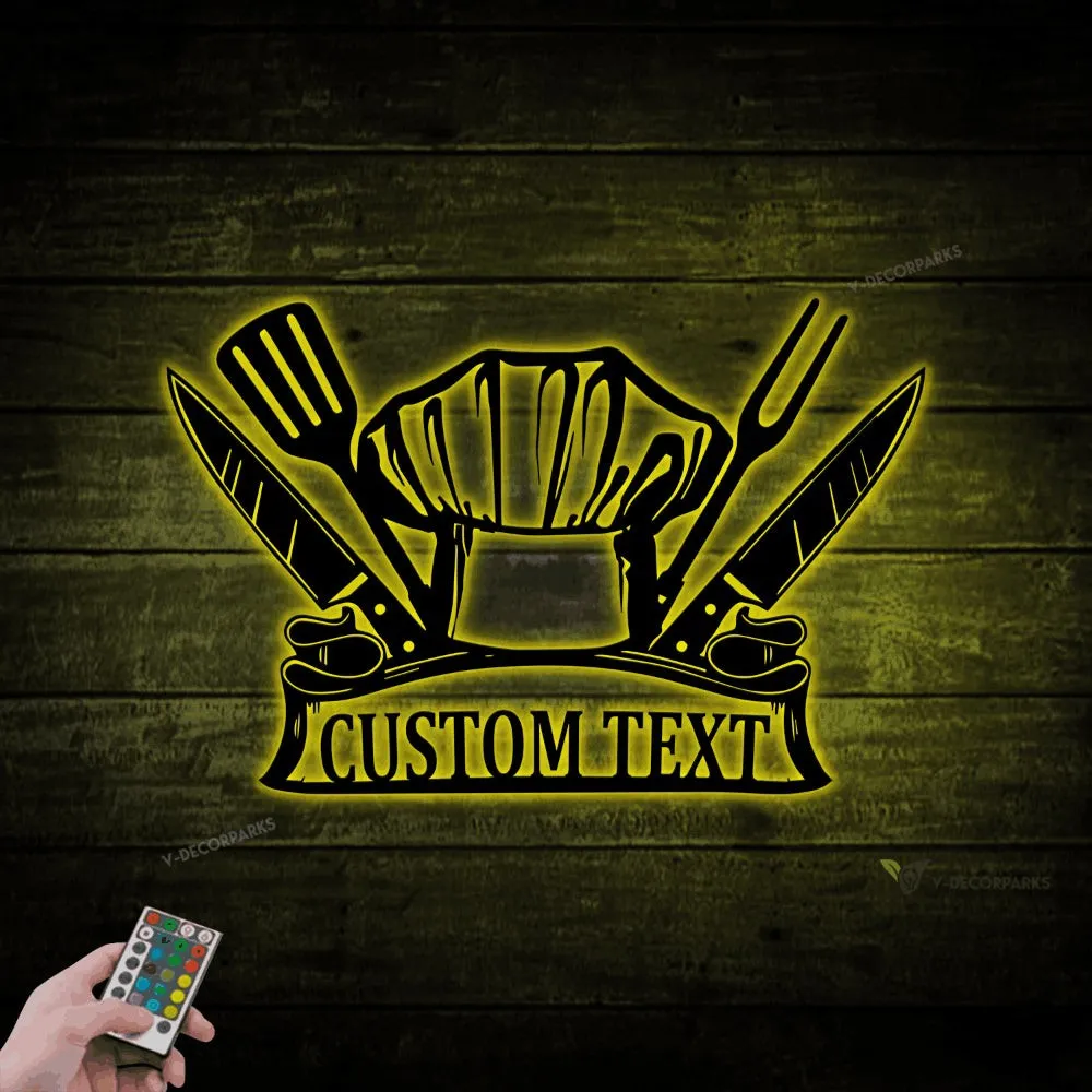 Chef Metal Wall Art With Led Lights, Kitchen Wall Art, Kitchen Wall Decor, Nana's Kitchen Sign, Personalized Kitchen Sign, Cooking Decor