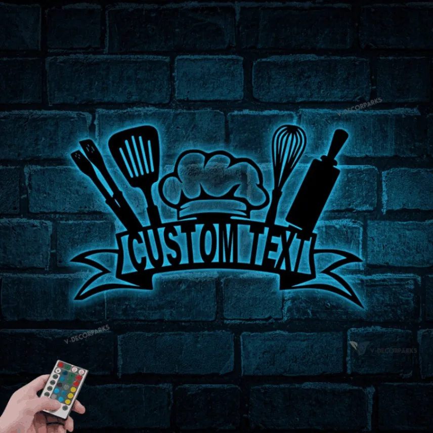 Chef Metal Wall Art With Led Lights, Kitchen Wall Art, Kitchen Wall Decor, Sign For Kitchen, Nana's Kitchen Sign, Personalized Kitchen Sign