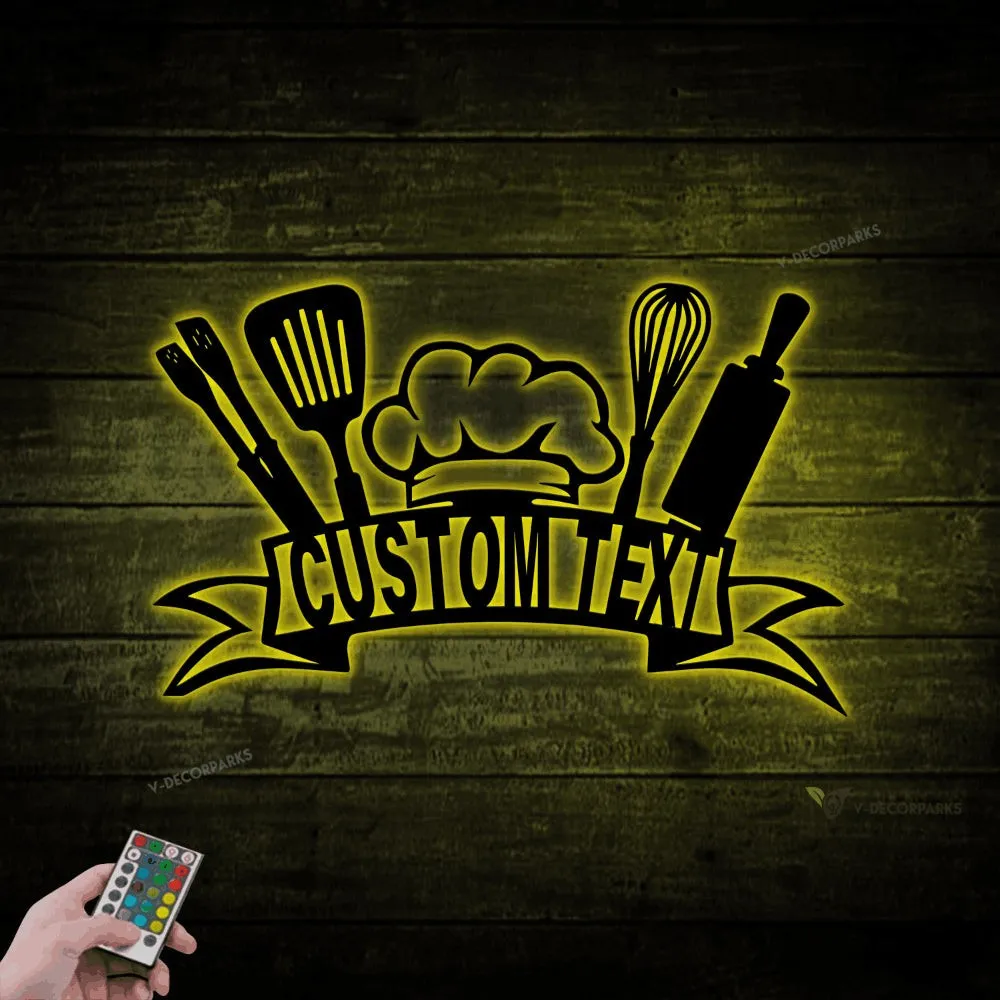 Chef Metal Wall Art With Led Lights, Kitchen Wall Art, Kitchen Wall Decor, Sign For Kitchen, Nana's Kitchen Sign, Personalized Kitchen Sign