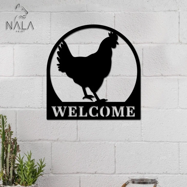 Chicken Welcome Metal Sign, Chicken Silhouette Wall Art Decor, Outdoor Wall Hanging, Farm Animal Metal Wall Art