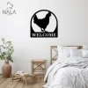 Chicken Welcome Metal Sign, Chicken Silhouette Wall Art Decor, Outdoor Wall Hanging, Farm Animal Metal Wall Art