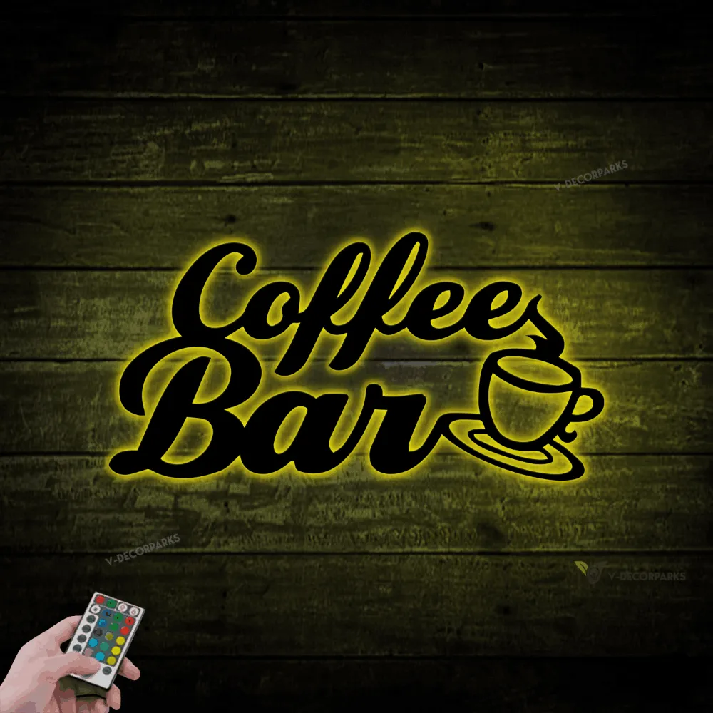 Coffee Bar, Wall Hanging, Metal Coffee Sign With Led Lights, Kitchen Decor, Coffee Bar Sign, Farmhouse Decor, Coffee Lover