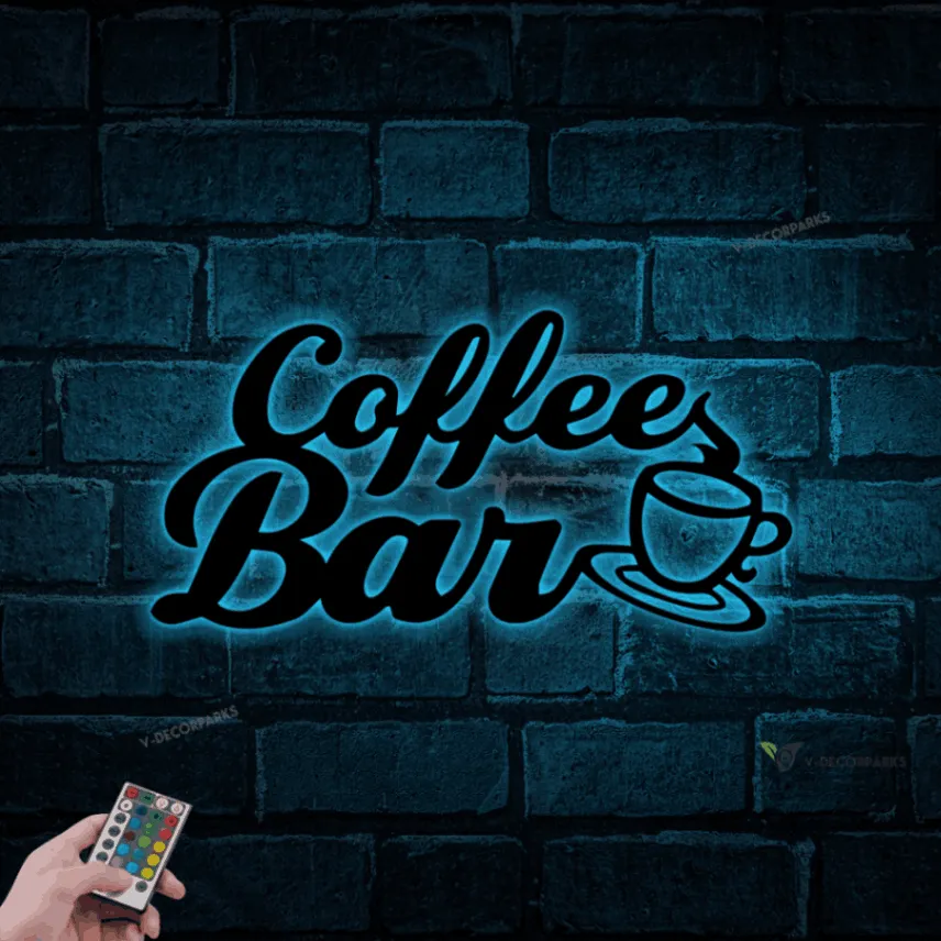 Coffee Bar, Wall Hanging, Metal Coffee Sign With Led Lights, Kitchen Decor, Coffee Bar Sign, Farmhouse Decor, Coffee Lover