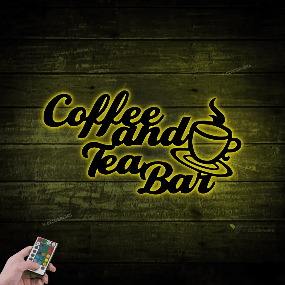 Coffee And Tea Bar, Wall Hanging, Metal Coffee Sign With Led Lights, Kitchen Decor, Coffee Bar Sign, Farmhouse Decor, Coffee Lover