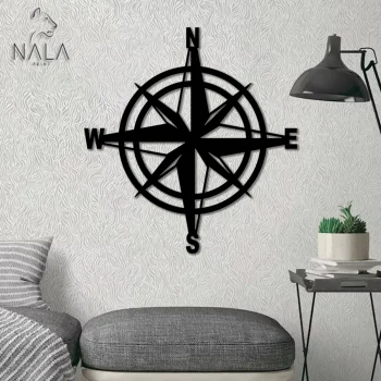 Simple Designed Compass Cut Metal Wall Art, Metal Sign Decoration For Living Room And Front Porch, Wall Hanging Sign