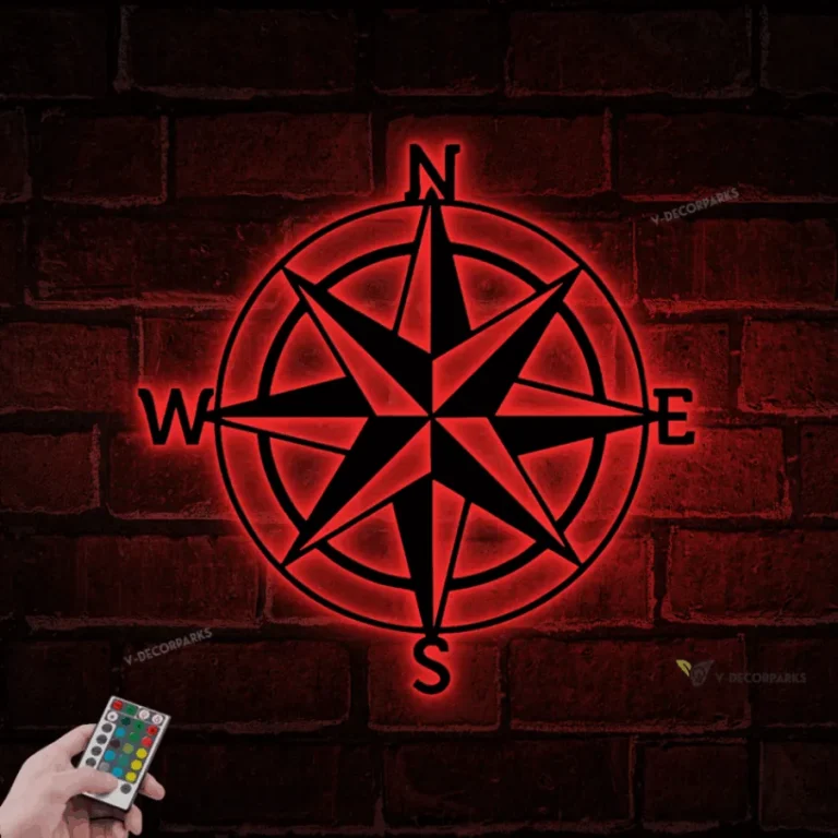 Compass Metal Wall Sign With Led Lights, Compass Metal Sign Multi Colors, Compass Sign, Compass Wall Art, Metal Home Decor, Led Wall Art Sign
