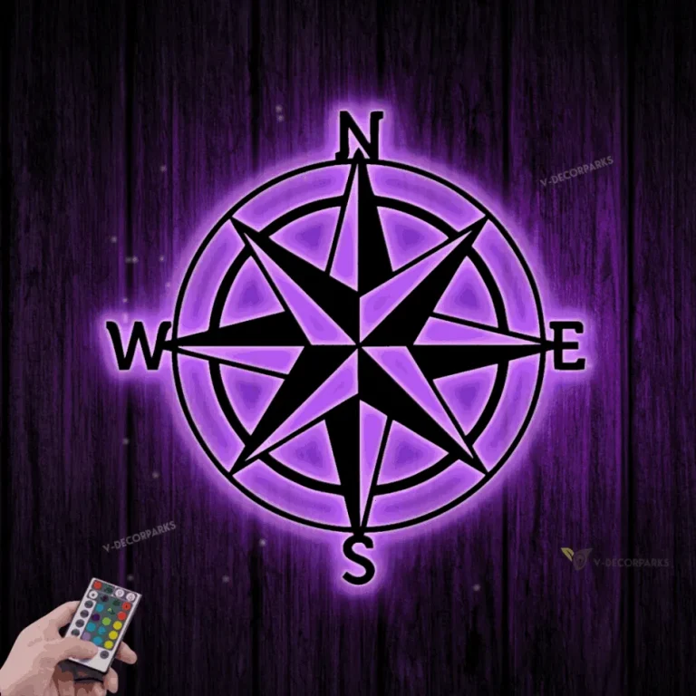 Compass Metal Wall Sign With Led Lights, Compass Metal Sign Multi Colors, Compass Sign, Compass Wall Art, Metal Home Decor, Led Wall Art Sign