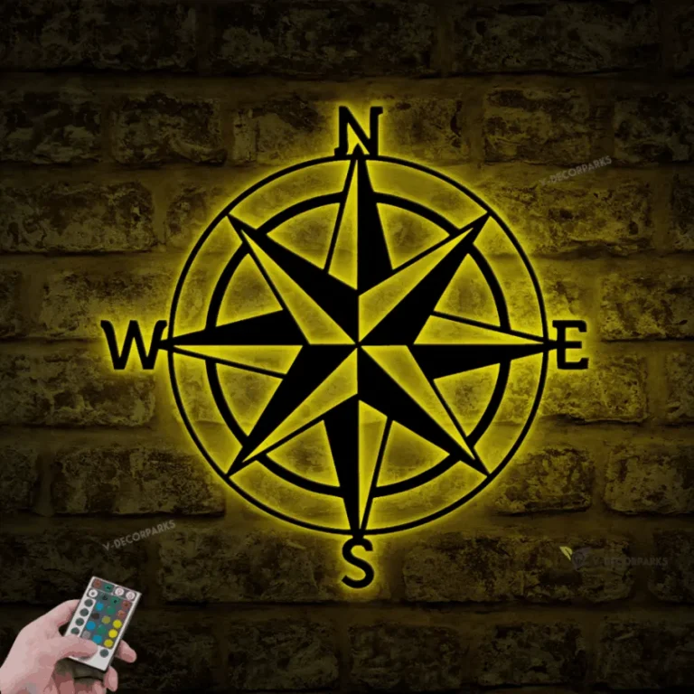 Compass Metal Wall Sign With Led Lights, Compass Metal Sign Multi Colors, Compass Sign, Compass Wall Art, Metal Home Decor, Led Wall Art Sign