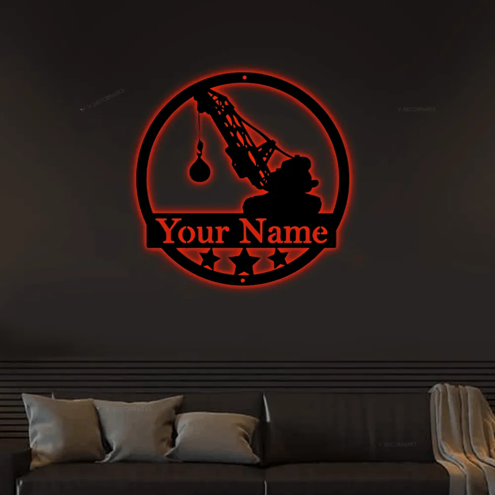 Construction Collection Wrecking Ball With Led Lights, Metal Sign, Art, Wall Decor, Demolition, Company, Truck Metal Sign, Personalized Sign, Wrecking Ball