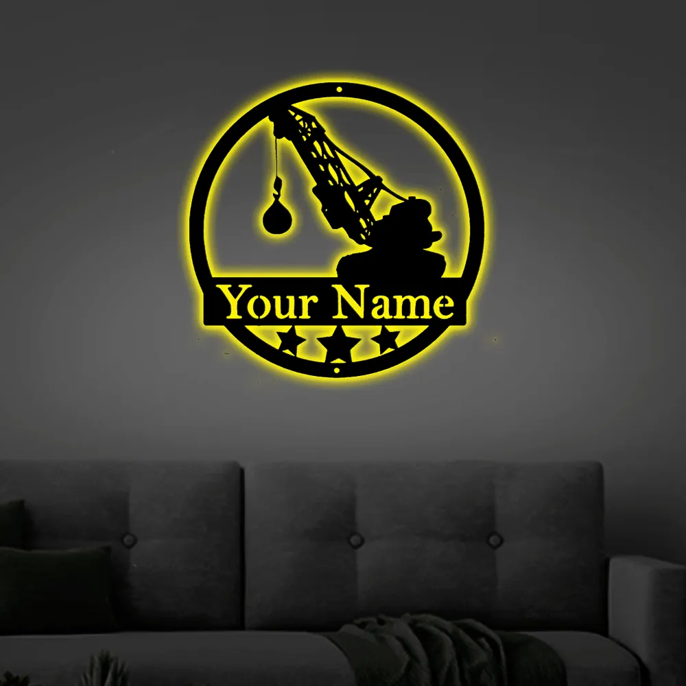 Construction Collection Wrecking Ball With Led Lights, Metal Sign, Art, Wall Decor, Demolition, Company, Truck Metal Sign, Personalized Sign, Wrecking Ball