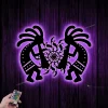 Couple Kokopelli Dancing Metal Wall Art Led Light, Humpbacked Flute Player Sign, Home Decor, Fertility Deity Decoration, Dancing Flutist Gift