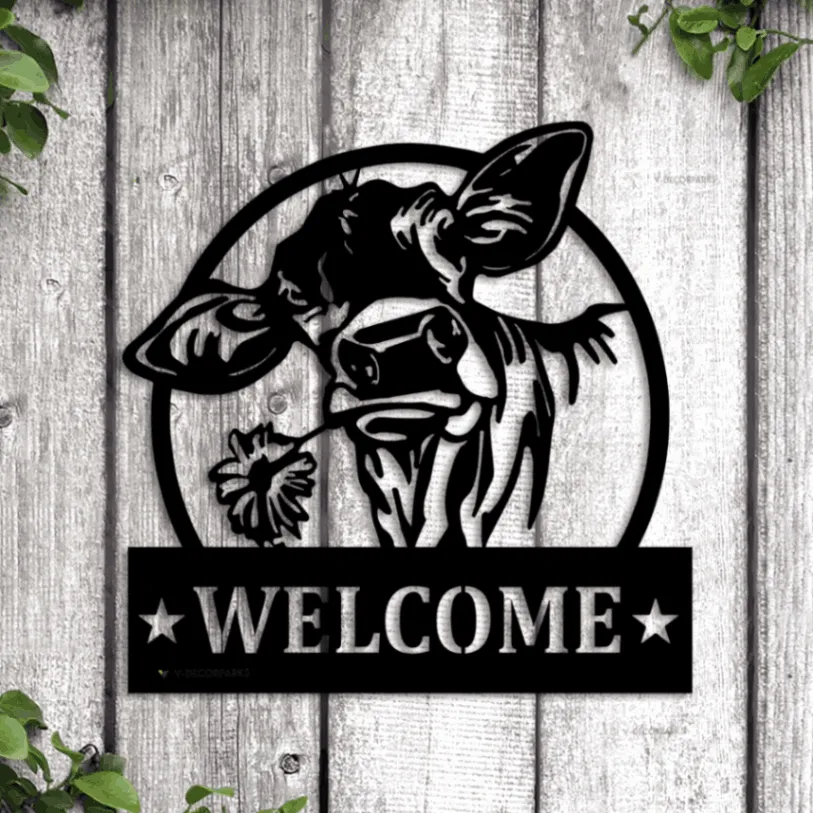 Cow Welcome Metal Led Lights Sign, Custom Cow Metal Cow Sign, Cow Farm Sign, Cow Ranch Decor, Cows Gift, Cow Farmhouse Decor, Cow Farmer Sign