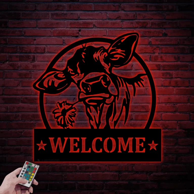 Cow Welcome Metal Led Lights Sign, Custom Cow Metal Cow Sign, Cow Farm Sign, Cow Ranch Decor, Cows Gift, Cow Farmhouse Decor, Cow Farmer Sign