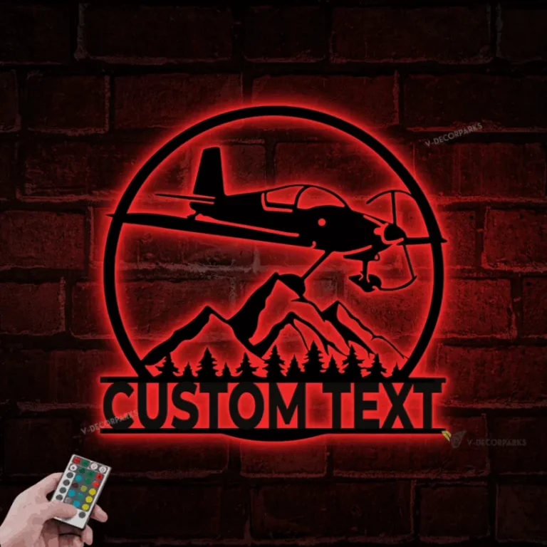 Custom Aircraft Hangar Metal Wall Art Led Light, Personalized Pilot Name Sign, Airforce Plane Wall Art, Airplane Home Decor, Gift For Him