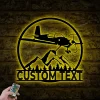 Custom Aircraft Hangar Metal Wall Art Led Light, Personalized Pilot Name Sign, Airforce Plane Wall Art, Airplane Home Decor, Gift For Him