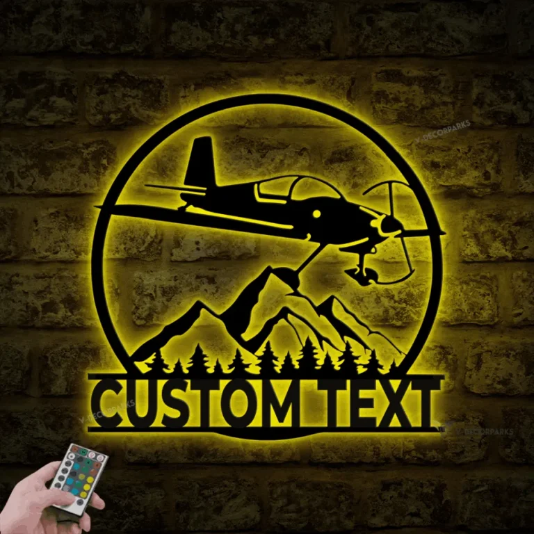 Custom Aircraft Hangar Metal Wall Art Led Light, Personalized Pilot Name Sign, Airforce Plane Wall Art, Airplane Home Decor, Gift For Him