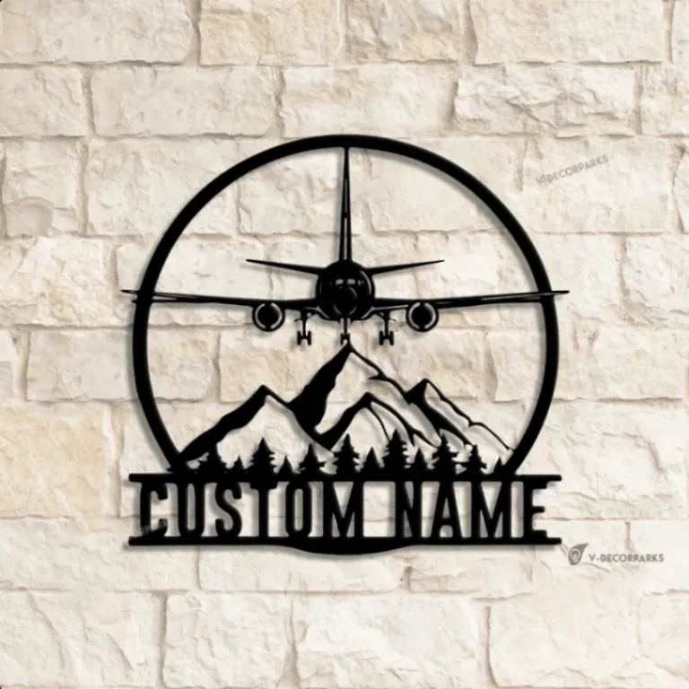 Custom Aircraft Hangar Metal Wall Art Led Light, Personalized Pilot Name Sign, Airplane Home Decor, Airforce Plane Wall Art, Gift For Pilot