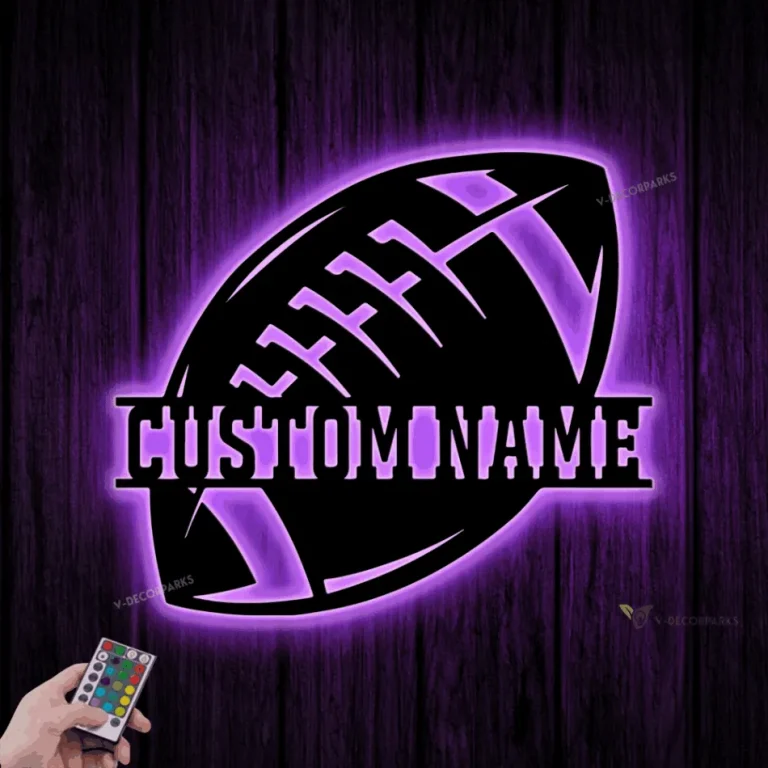 Custom American Football Metal Wall Art Led Light, Personalized Player Lover Sign, Football Wall Decor For Kid Boy Girl, Nursery Decoration