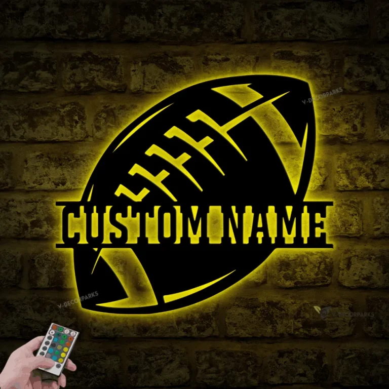 Custom American Football Metal Wall Art Led Light, Personalized Player Lover Sign, Football Wall Decor For Kid Boy Girl, Nursery Decoration