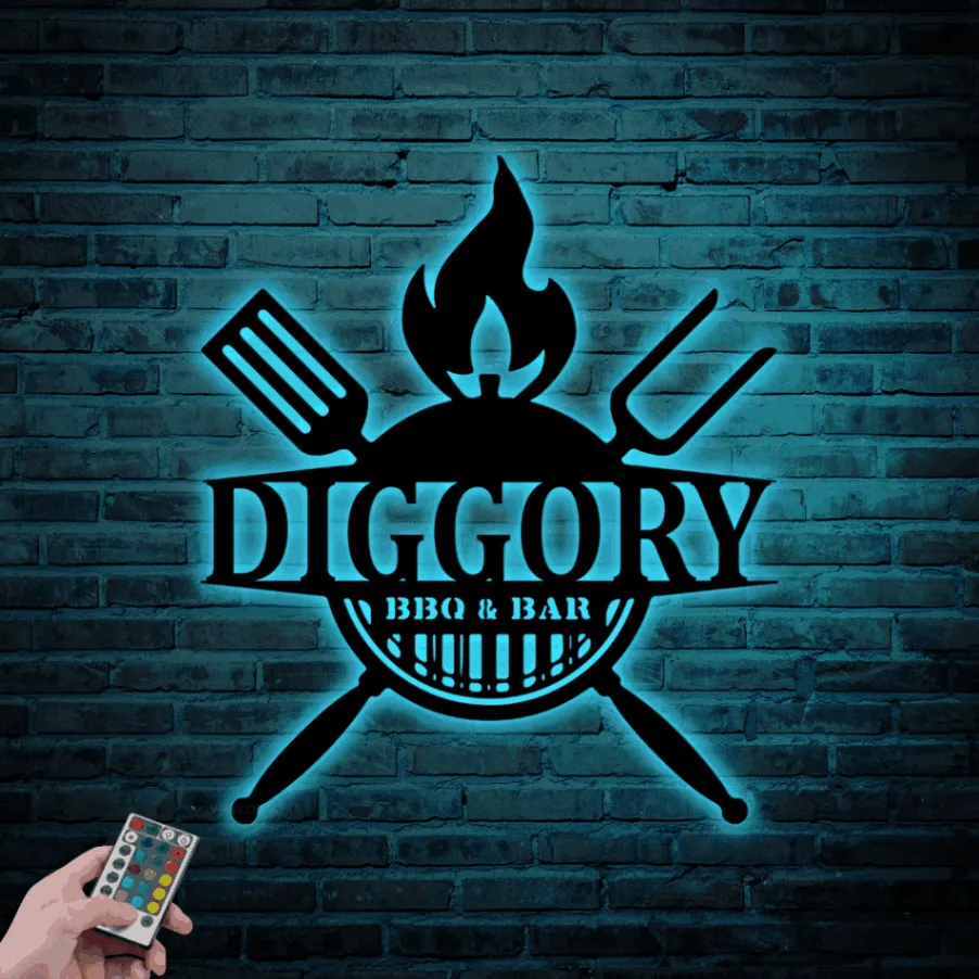 Custom Bbq Sign Led Lights, Personalized Metal Wall Decor, Bbq Wall Decor, Custom Name Bbq Sign, Bbq Gifts, Bbq Metal Sign, Barbecue Sign, Grill Gifts