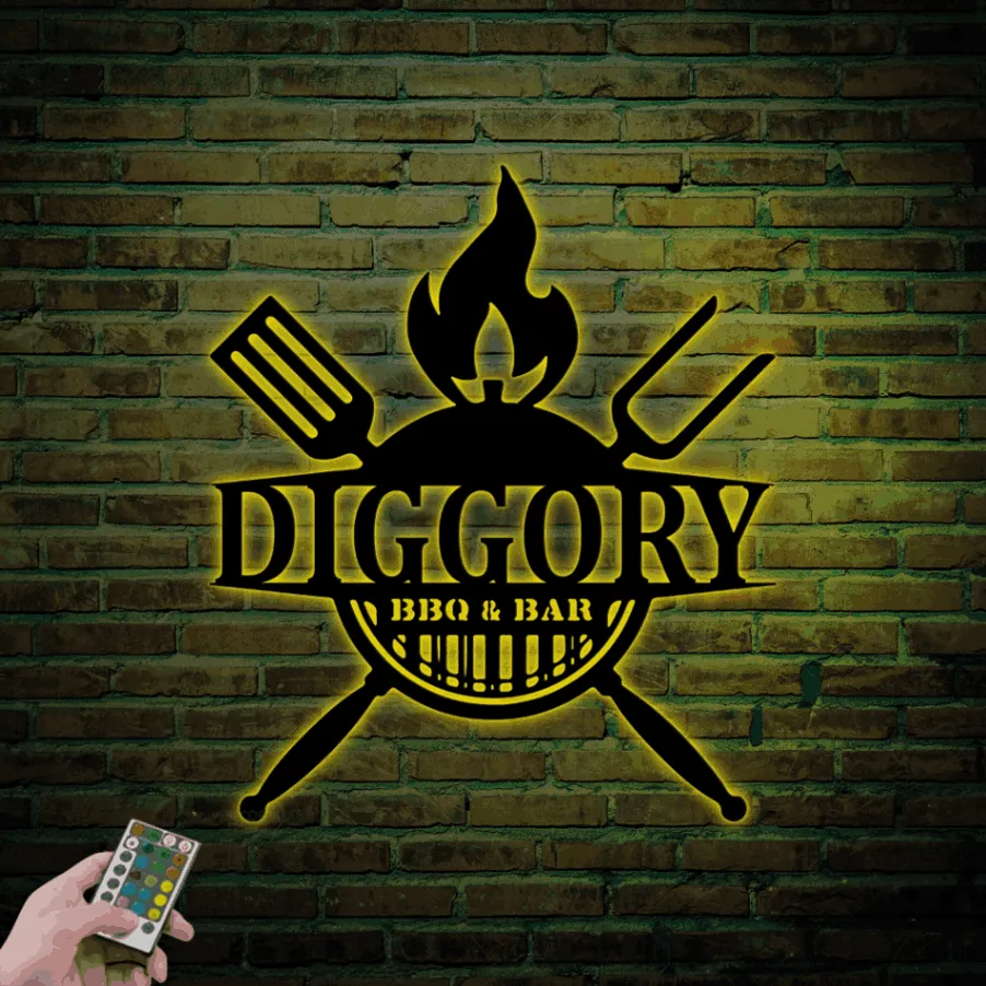 Custom Bbq Sign Led Lights, Personalized Metal Wall Decor, Bbq Wall Decor, Custom Name Bbq Sign, Bbq Gifts, Bbq Metal Sign, Barbecue Sign, Grill Gifts