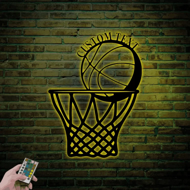 Custom Basketball Metal Wall Art With Led Lights, Personalized Wall Decor Basketball Sign Team Signs Basketball Lover Gift Birthday Gift For Him