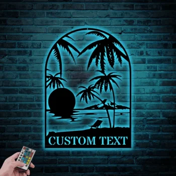 Custom Beach Decor Led Lights, Beach Metal Wall Art, Nautical Decor, Lake House Decor, Summer Beach House Sign, Outdoor Beach Sign, Sunset Metal Art