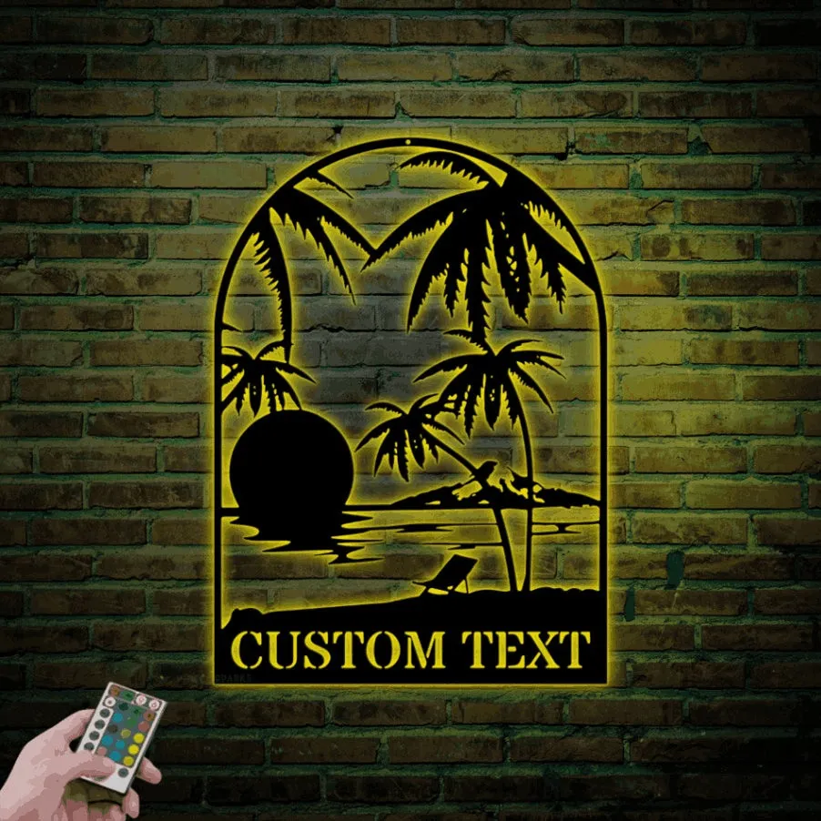 Custom Beach Decor Led Lights, Beach Metal Wall Art, Nautical Decor, Lake House Decor, Summer Beach House Sign, Outdoor Beach Sign, Sunset Metal Art