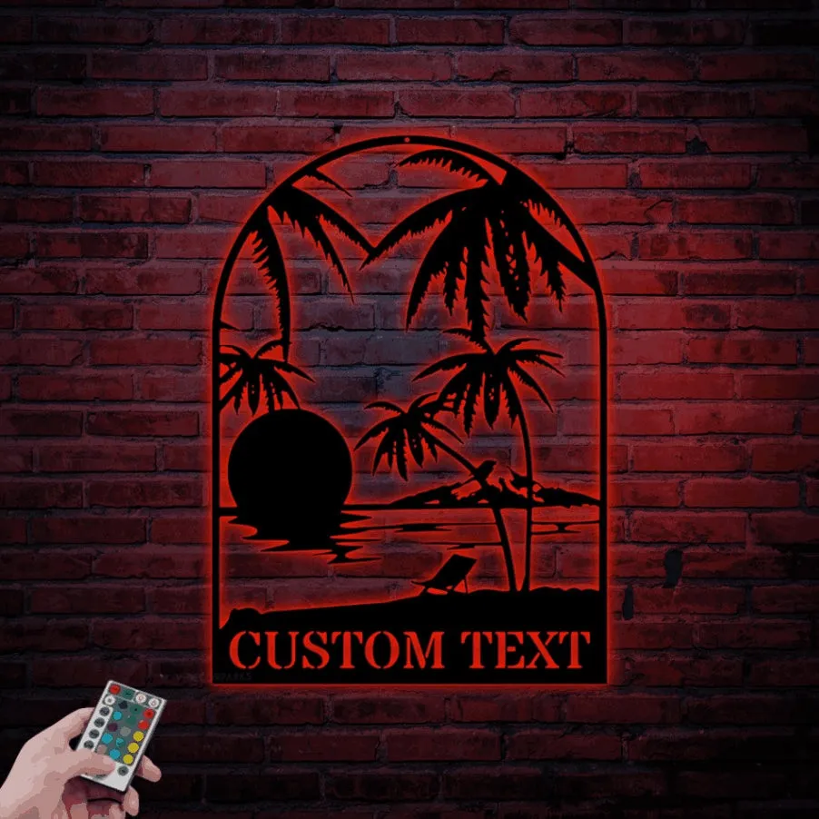 Custom Beach Decor Led Lights, Beach Metal Wall Art, Nautical Decor, Lake House Decor, Summer Beach House Sign, Outdoor Beach Sign, Sunset Metal Art