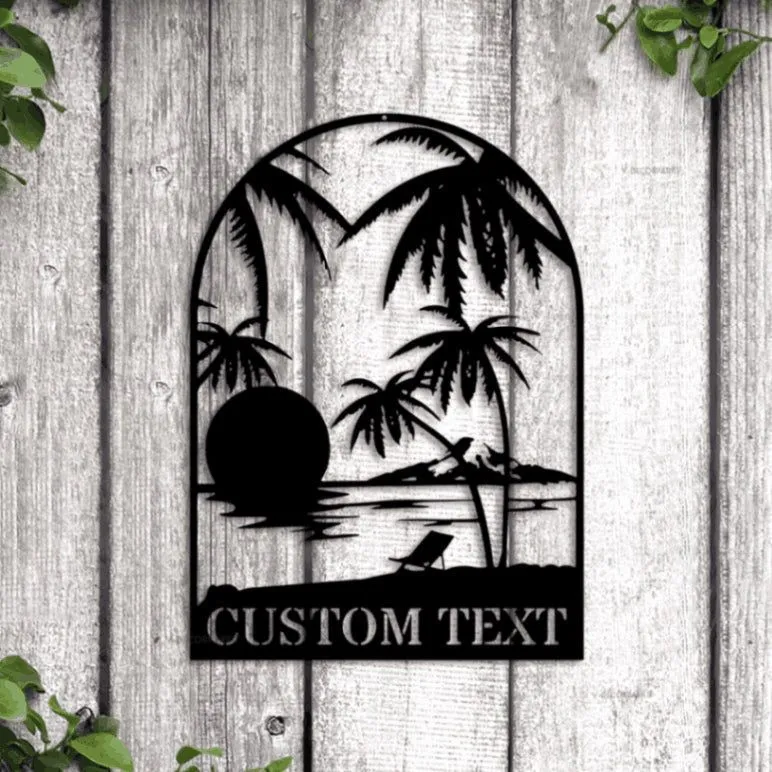 Custom Beach Decor Led Lights, Beach Metal Wall Art, Nautical Decor, Lake House Decor, Summer Beach House Sign, Outdoor Beach Sign, Sunset Metal Art