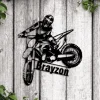 Custom Biker Metal Wall Art With Led Lights, Personalized Motorcycle Name Sign Decoration, Motocross Rider Home Decor Motorcycle Biker Gift