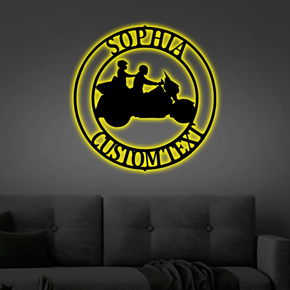 Custom Biker Sign With Led Lights Monogram Steel Sign, Personalized Biker Anniversary Wall Home Decor Motorcycle Wall Art Decor Couple 7