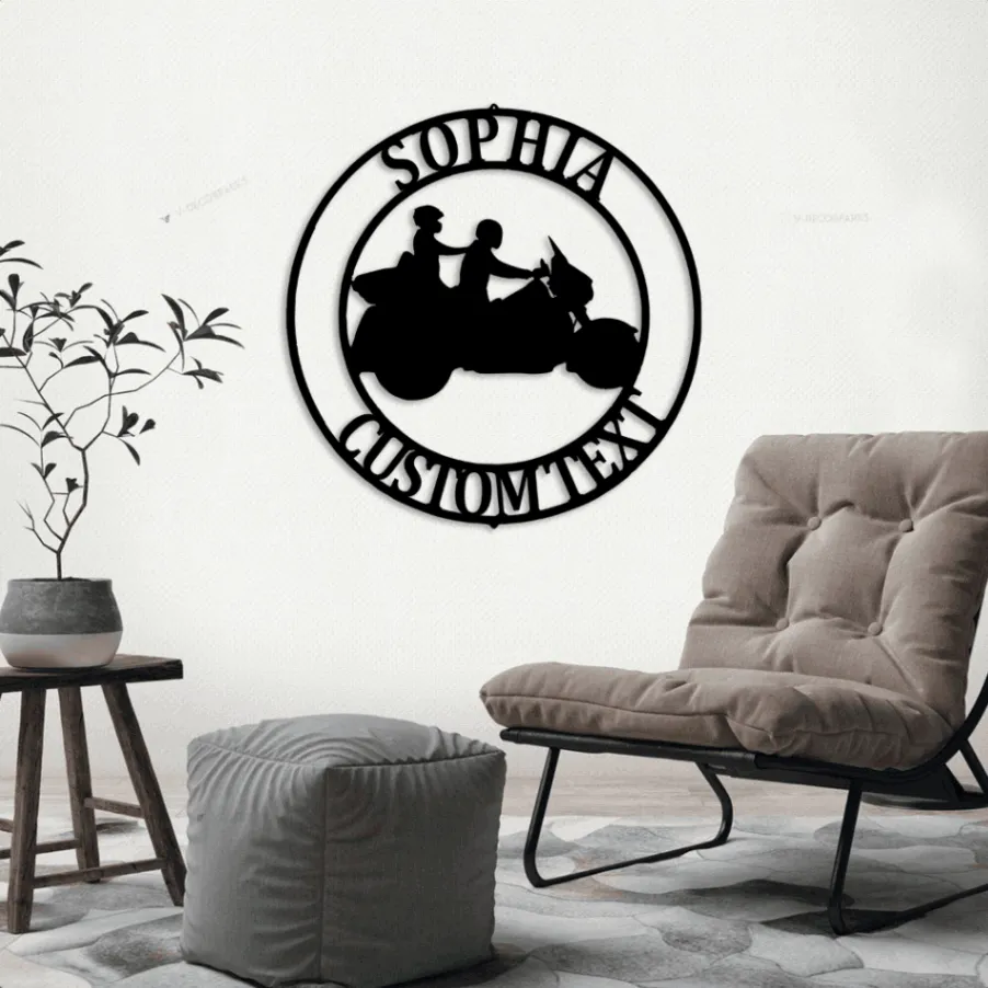 Custom Biker Sign With Led Lights Monogram Steel Sign, Personalized Biker Anniversary Wall Home Decor Motorcycle Wall Art Decor Couple 7