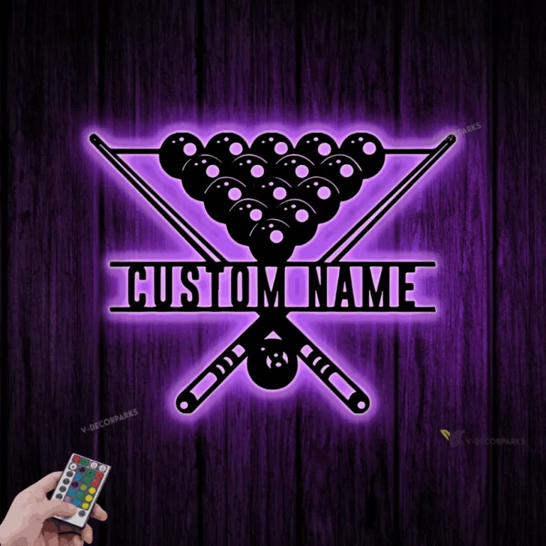 Custom Billiards Metal Wall Art With Led Light, Snooker Wall Art, Personalized Snooker Player Name Sign, Pool Ball Decoration, Man Cave Decor